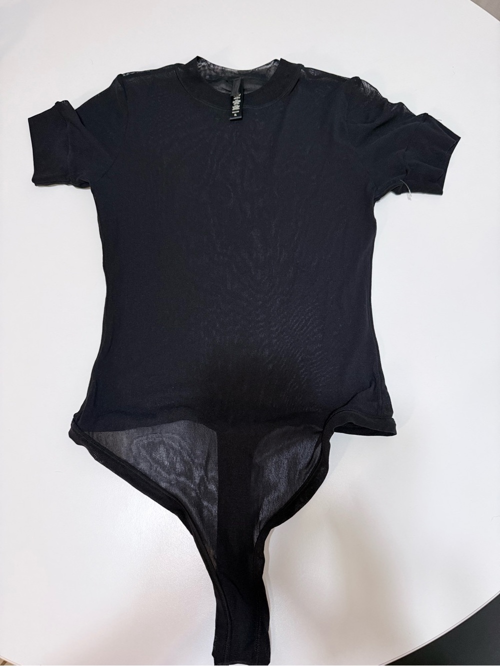 Skims Black Mesh Short-Sleeve Bodysuit